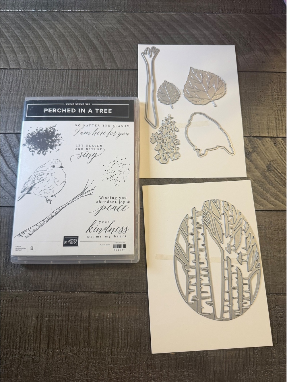 Stampin’ Up Perched In A Tree stamp set and Aspen Tree Dies die cut set